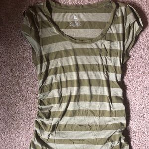 Liz Lange Maternity Small Ruched Olive Striped Tee